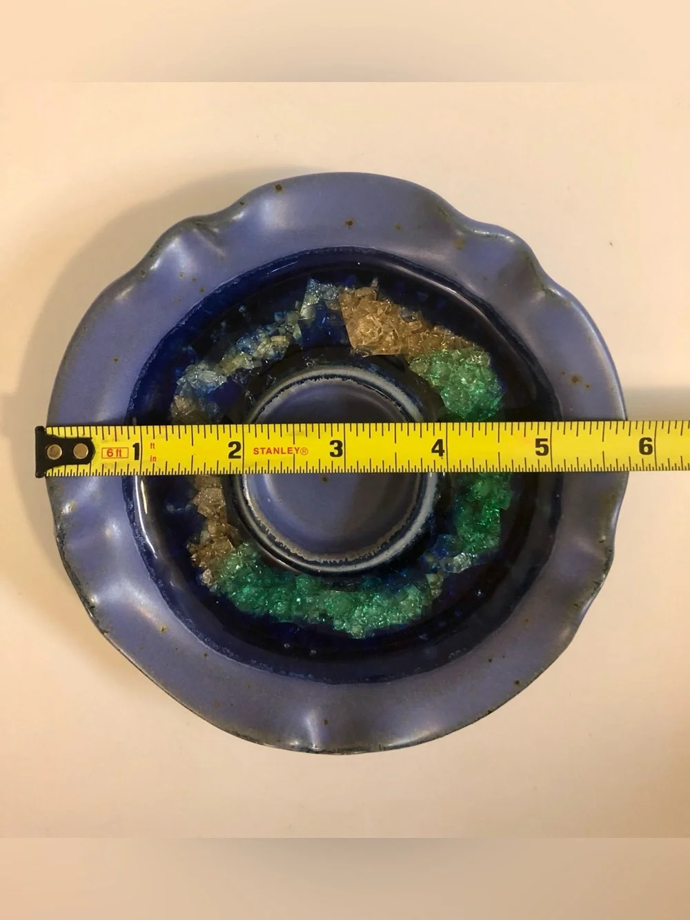 Pottery tea light votive candle holder Handcrafted  Crushed Glass